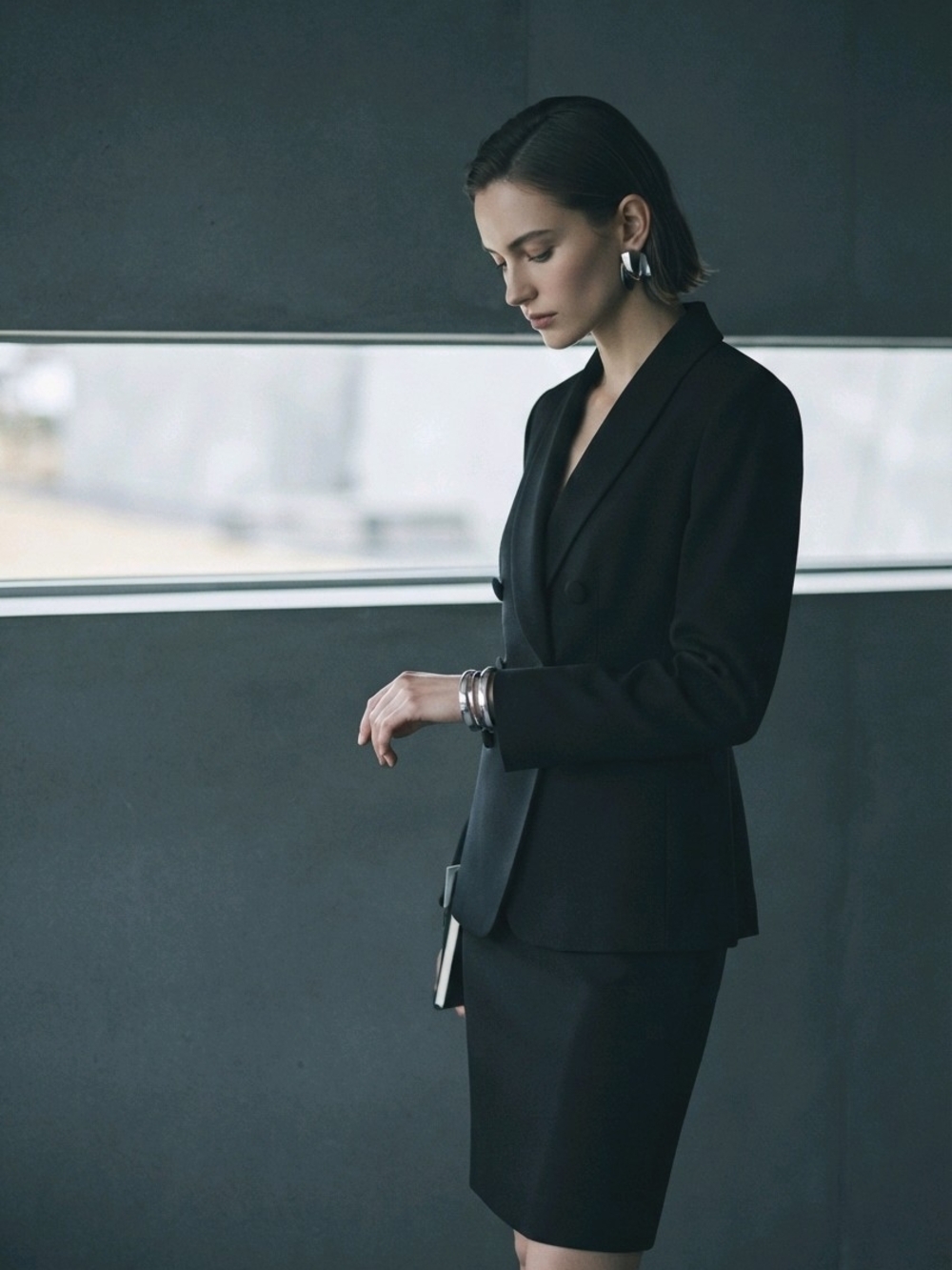 NWT 2 PC Kasper Petite Black Tailored Double-Breasted Blazer & Skirt Suit Sz 6P
